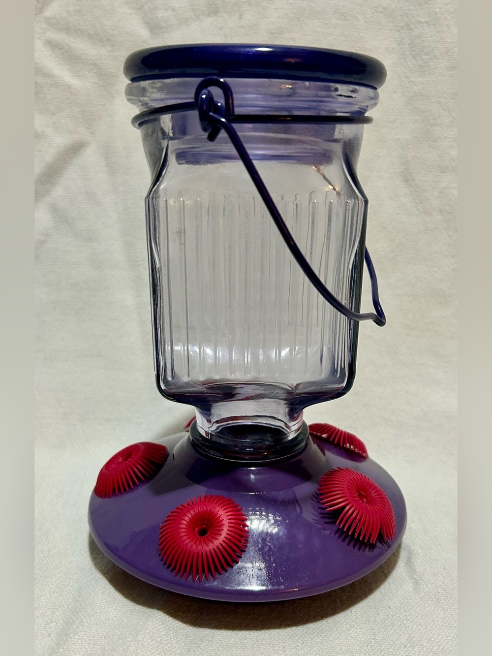 Vintage Perky-Pet No. 1 Purple Pink Glass Hummingbird Feeder Garden Accent Decor